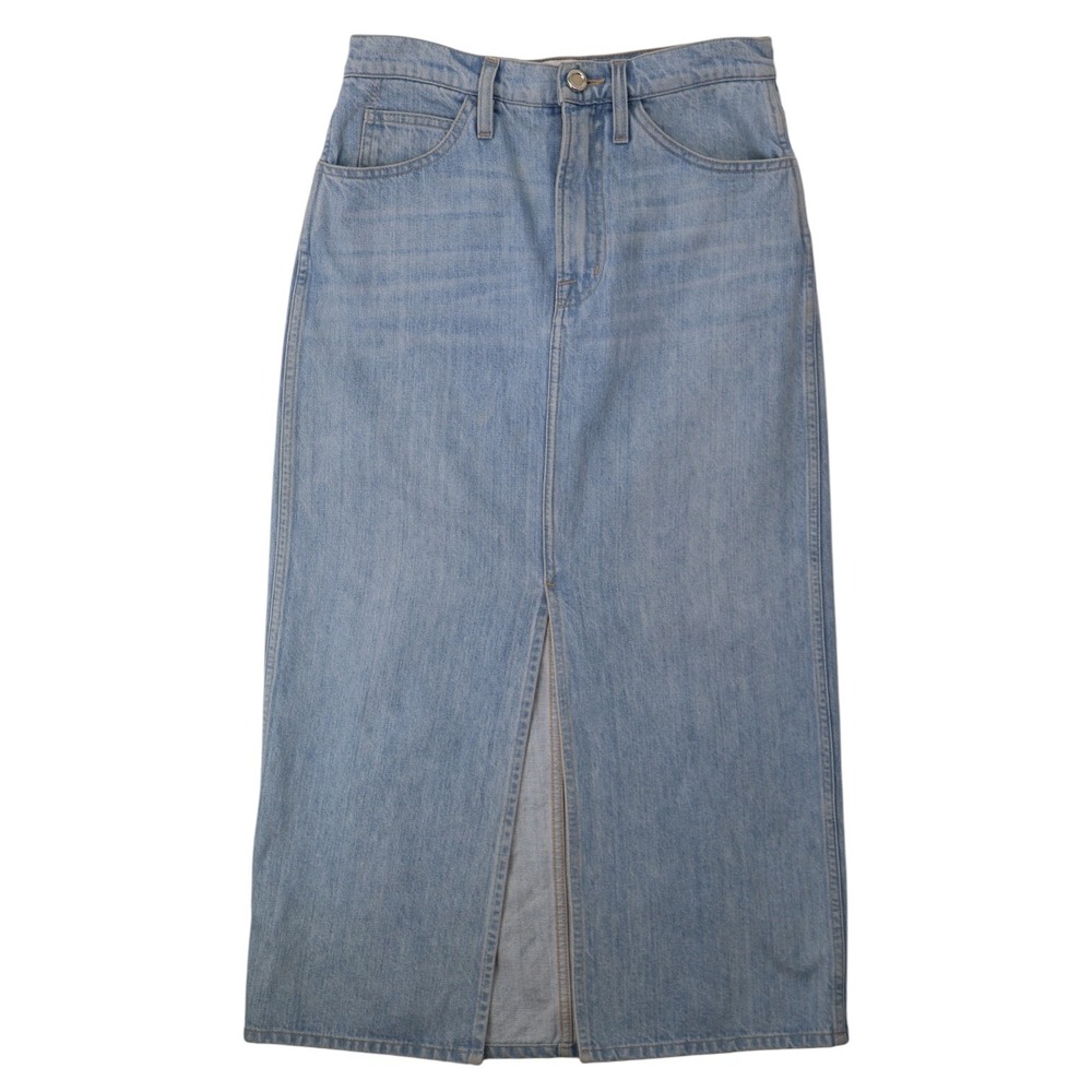 FRAME Le Italien Denim Midi Skirt Turin High Rise Front Slit Made in Italy EUC